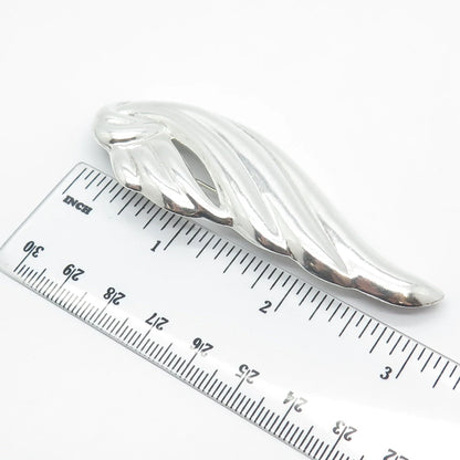 925 Sterling Silver Vintage Mexico Ribbed Abstract Wing Pin Brooch