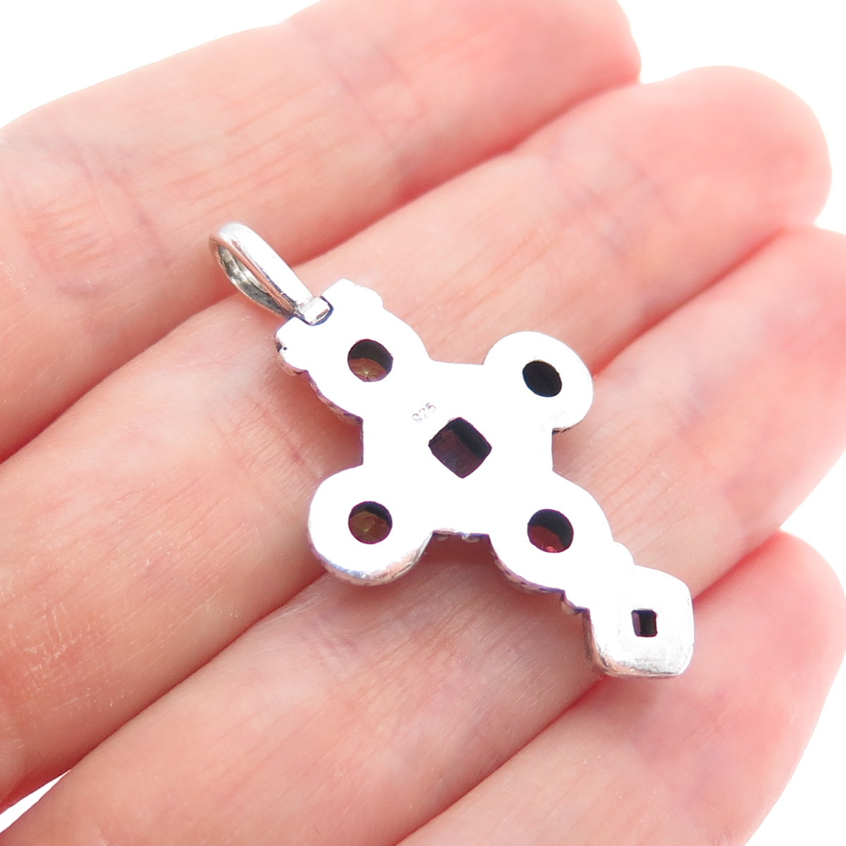 925 Sterling Silver Vintage Real Iolite Peridot & Red Garnet Cross Charm Pendant