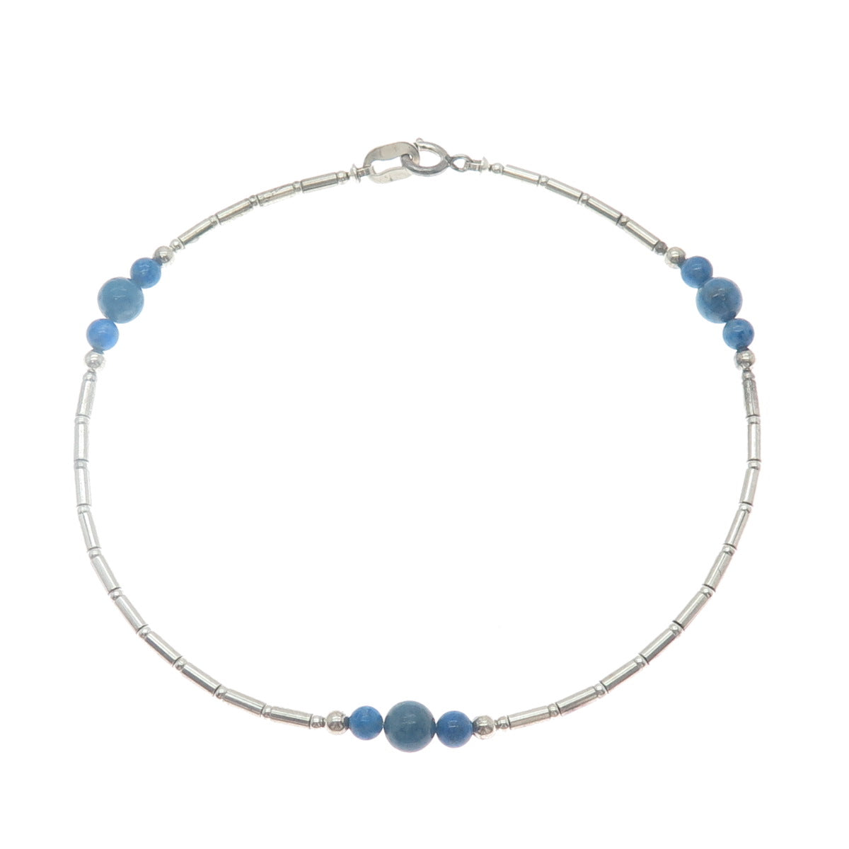 CAROLYN POLLACK Sterling Vintage Real Denim Lapis Beaded Anklet / Bracelet 10"