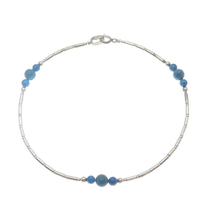 CAROLYN POLLACK Sterling Vintage Real Denim Lapis Beaded Anklet / Bracelet 10"
