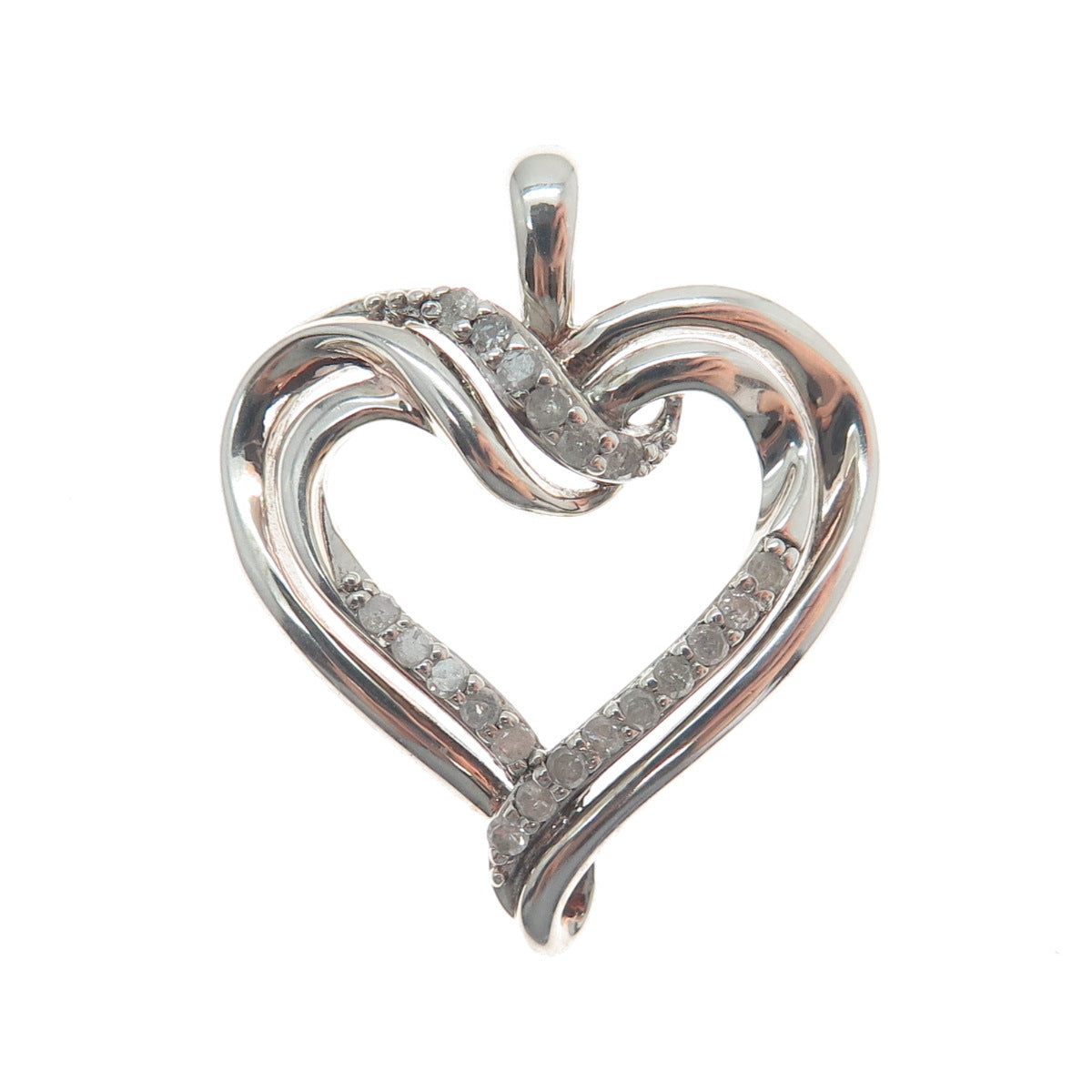 RICHLINE 925 Sterling Silver Real Round-Cut Diamond Heart Charm Pendant