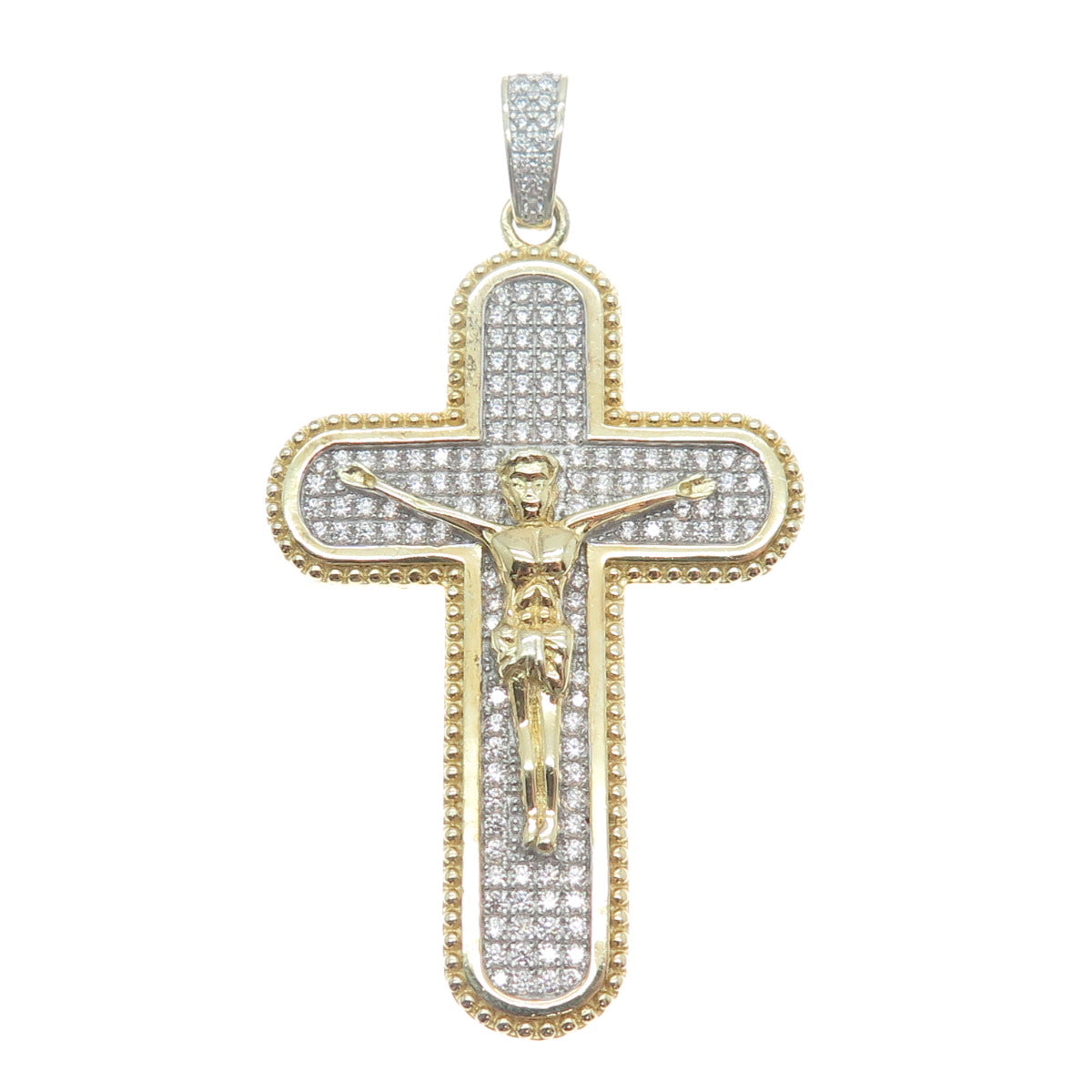 925 Sterling Silver Gold Plated C Z Crucifix Cross Religious Pendant