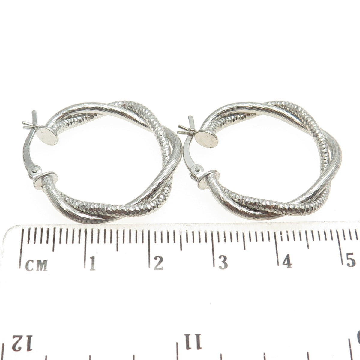 925 Sterling Silver Diamond-Cut Crisscross Hoop Earrings