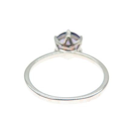 DAZZLERS 925 Sterling Silver Round-Cut Nano Amethyst Ring Size 7
