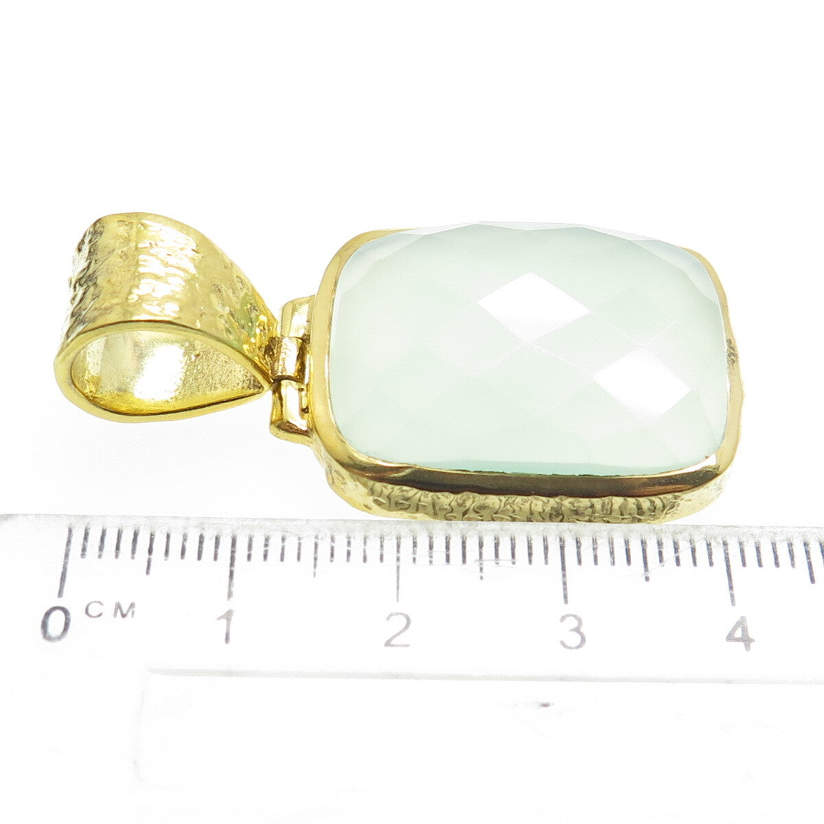 925 Sterling Silver Gold Plated Vintage Chalcedony Gem Hammered Finish Pendant