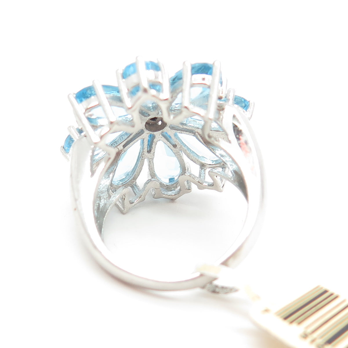 925 Sterling Silver Real White Diamond & Swiss Blue Topaz Gem Ring Size 7.25