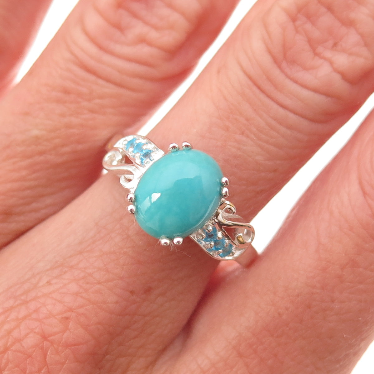 925 Sterling Silver Real Sleeping Beauty Turquoise & Apatite Ring Size 8