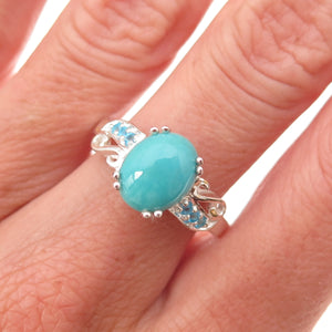 925 Sterling Silver Real Sleeping Beauty Turquoise & Apatite Ring Size 8