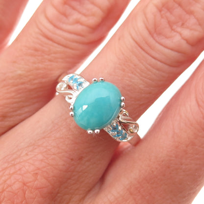 925 Sterling Silver Real Sleeping Beauty Turquoise & Apatite Ring Size 8