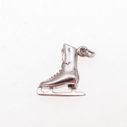 925 Sterling Silver Vintage Ice Skating Shoe Oxidized 3D Charm Pendant