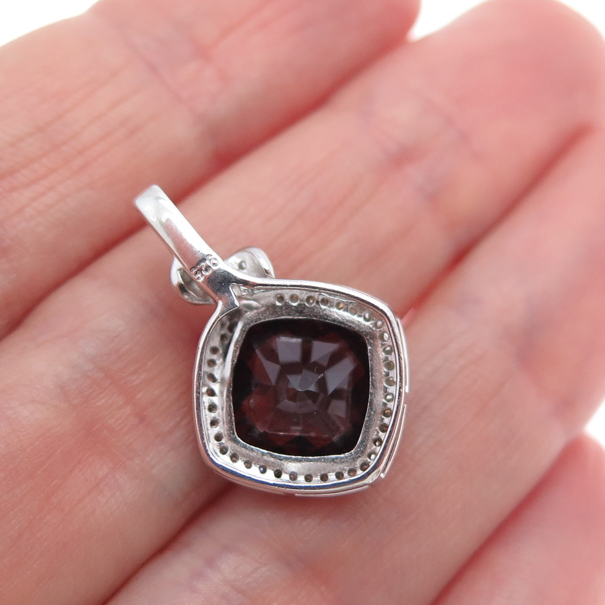 925 Sterling Silver Real Round-Cut Diamond & Red Garnet Mini Charm Pendant