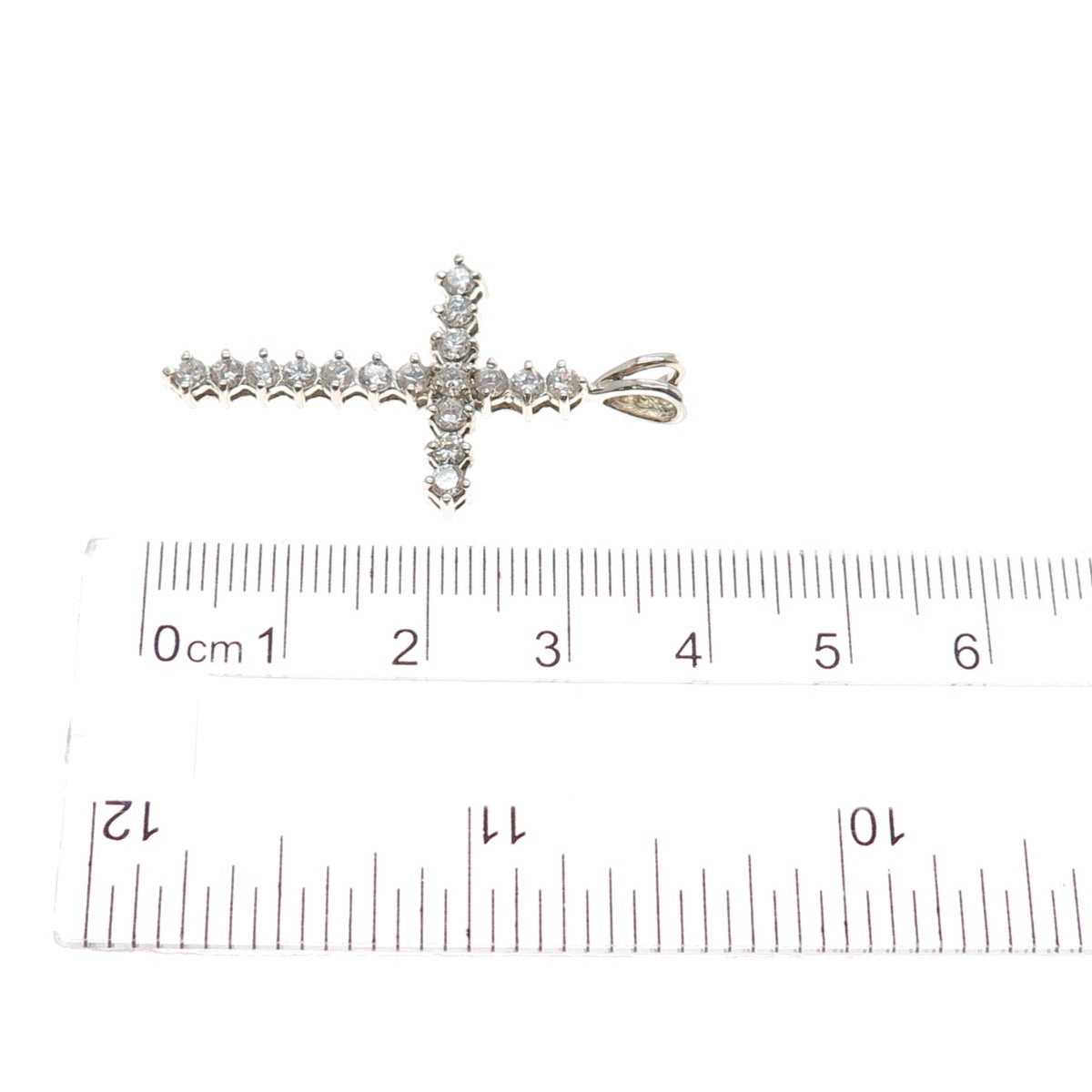 ROSS SIMONS 925 Sterling Silver Round-Cut C Z Cross Charm Pendant
