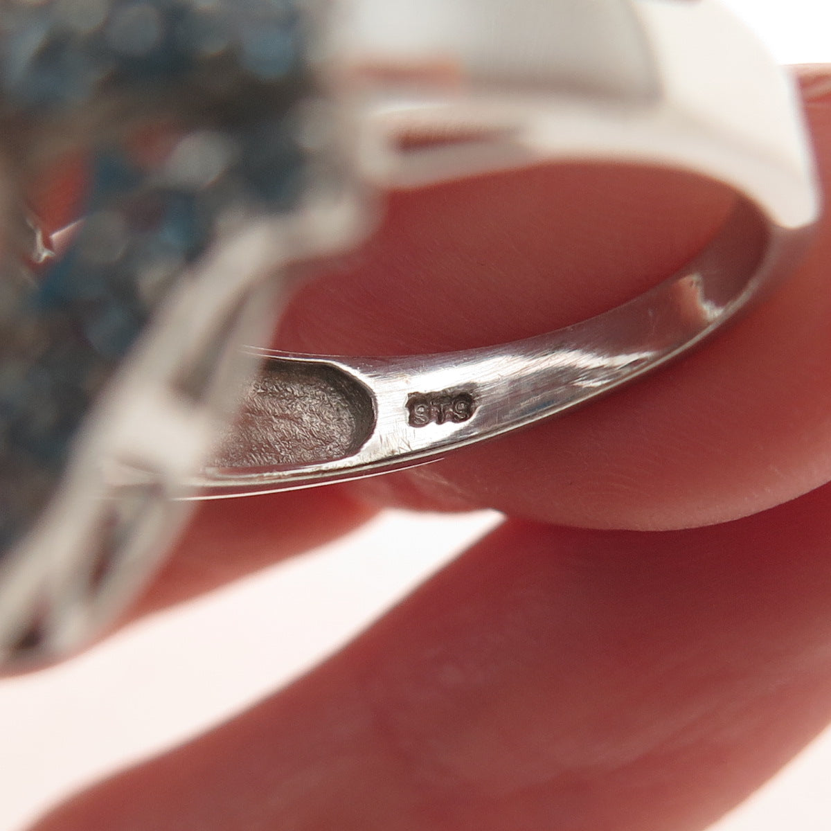 Chuck Clemency 925 Sterling Silver Real Turquoise White & Blue Topaz Ring Size 8
