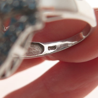 Chuck Clemency 925 Sterling Silver Real Turquoise White & Blue Topaz Ring Size 8