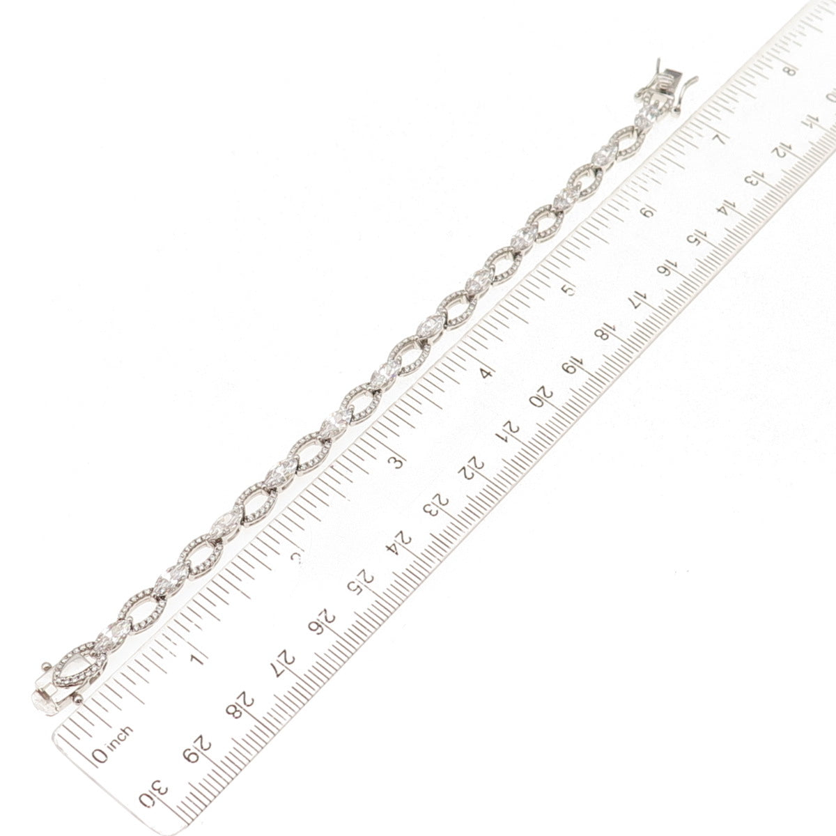 925 Sterling Silver Marquise & Round-Cut C Z Bracelet 6.75"