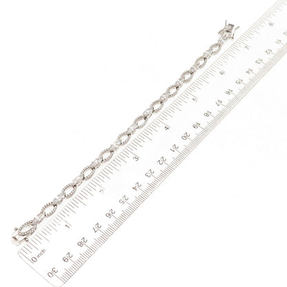 925 Sterling Silver Marquise & Round-Cut C Z Bracelet 6.75"