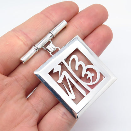925 Sterling Silver Vintage Chinese Fortune Square Shape Pin Brooch