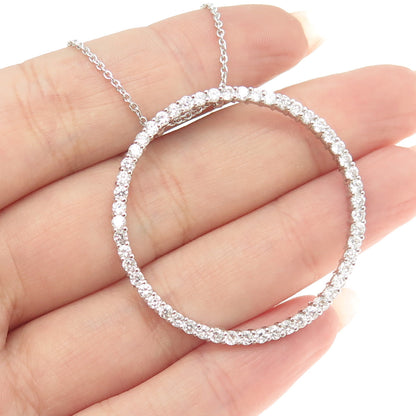 925 Sterling Silver Italy Pave C Z Circle of Life Rolo Chain Necklace 16-18"