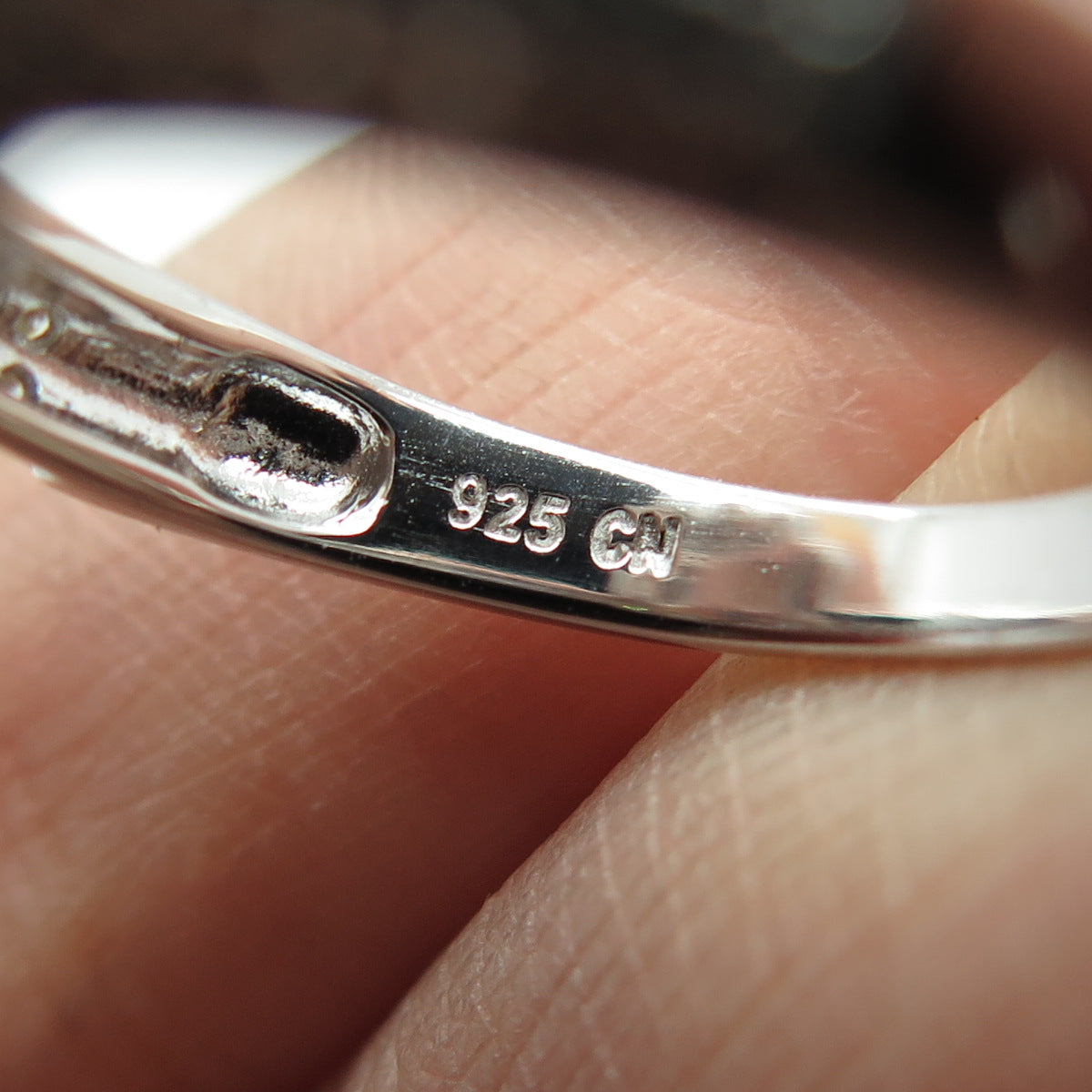 925 Sterling Silver Real Cushion & Round-Cut C Z Ring Size 8.25