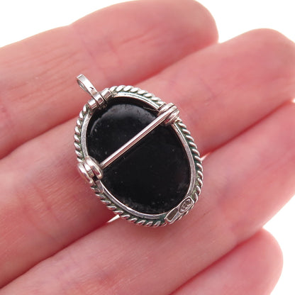925 Sterling Silver Vintage Italy Ceramic Lady Cameo Pin Brooch / Pendant