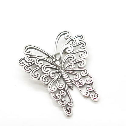 925 Sterling Silver Vintage Butterfly Ornate Pin Brooch