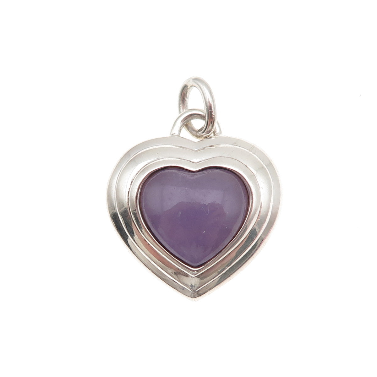 CNA Pranda 925 Sterling Silver Vintage Real Lavender Jade Heart Charm Pendant