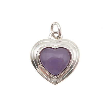 CNA Pranda 925 Sterling Silver Vintage Real Lavender Jade Heart Charm Pendant