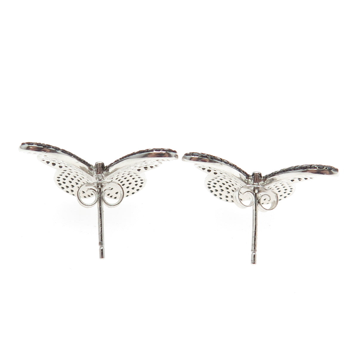 925 925 Sterling Silver Black C Z Butterfly Stud Earrings