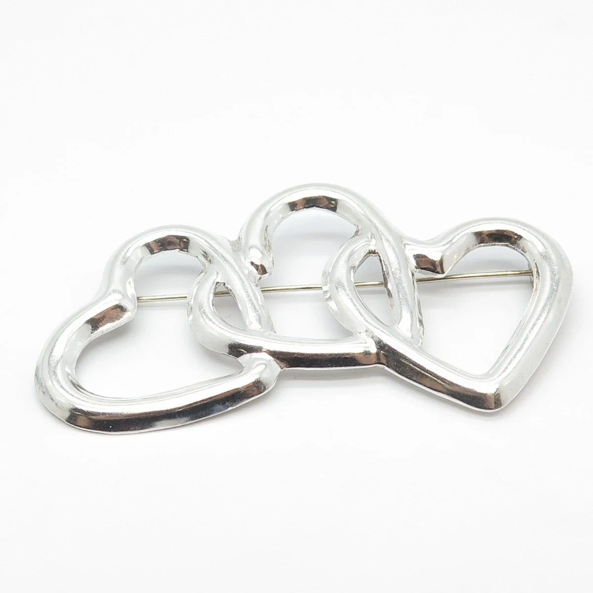 925 Sterling Silver Vintage Mexico Triple Heart Pin Brooch