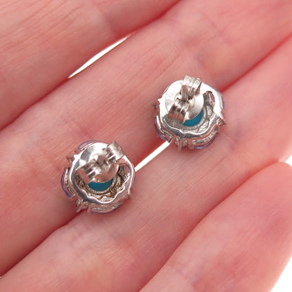 Chuck Clemency 925 Sterling Silver Real Turquoise & Tanzanite Stud Earrings