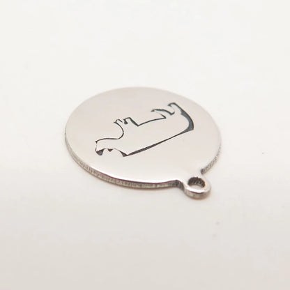 925 Sterling Silver USA Two In Town Rhinoceros Charm Pendant