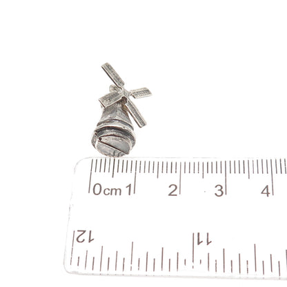 925 Sterling Silver Vintage Windmill Articulated 3D Mini Charm Pendant