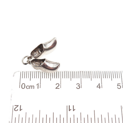 835 Silver Vintage Dutch Clog Shoes Oxidized 3D Mini Charm Pendant