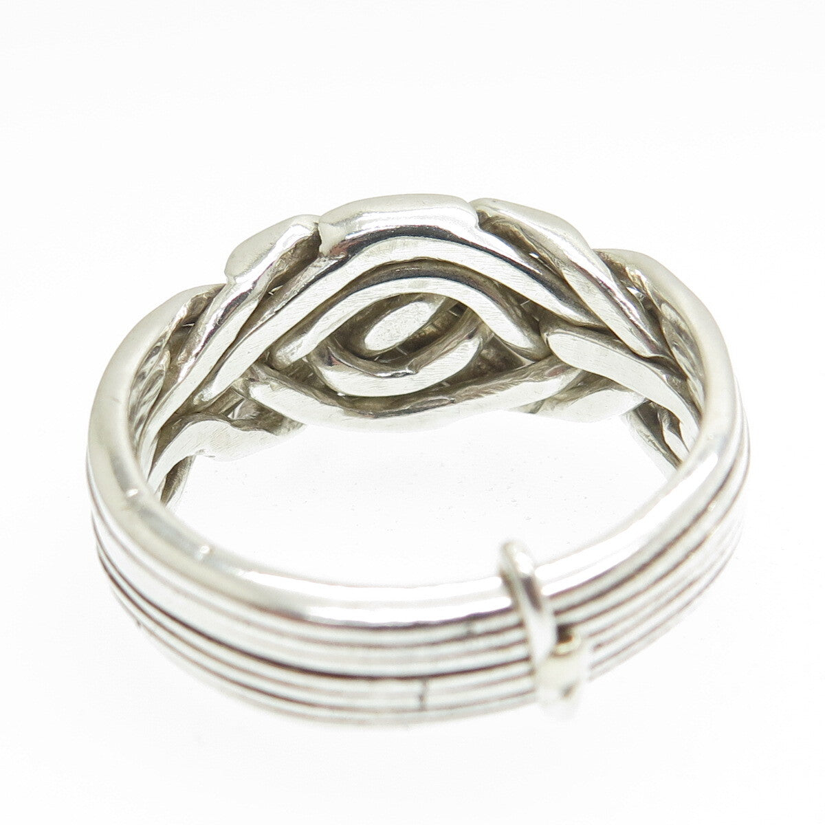 925 Sterling Silver Vintage Modernist Interlocked Ring Size 14.25