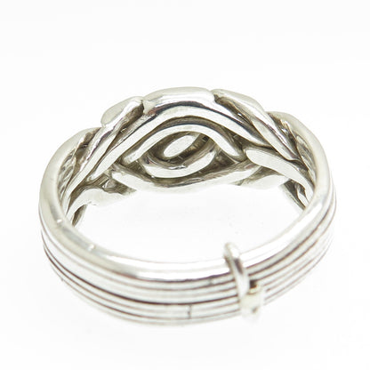925 Sterling Silver Vintage Modernist Interlocked Ring Size 14.25
