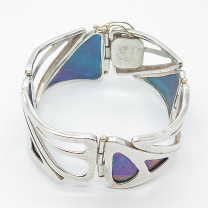 925 Sterling Silver Vintage Kit Horton Glass Modernist Panel Link Bracelet 6.5"