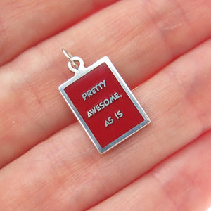 925 Sterling Silver Red Enamel Pretty Awesome, As Is Minimalist Charm Pendant