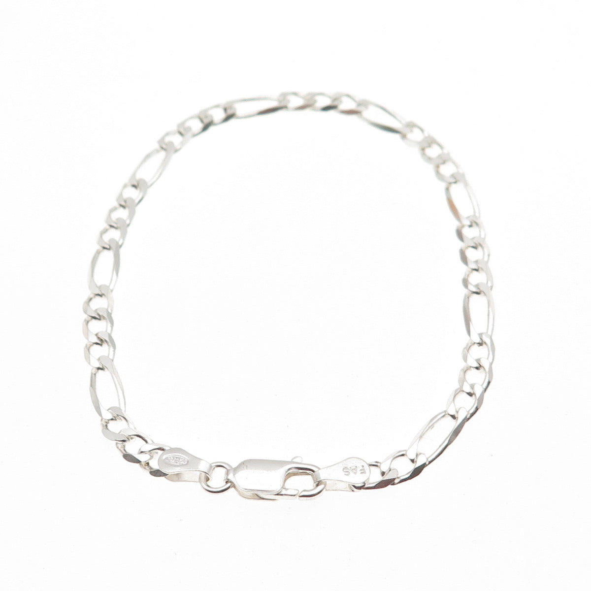 925 Sterling Silver Italy Figaro Link Bracelet 7"