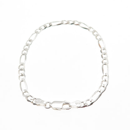 925 Sterling Silver Italy Figaro Link Bracelet 7"