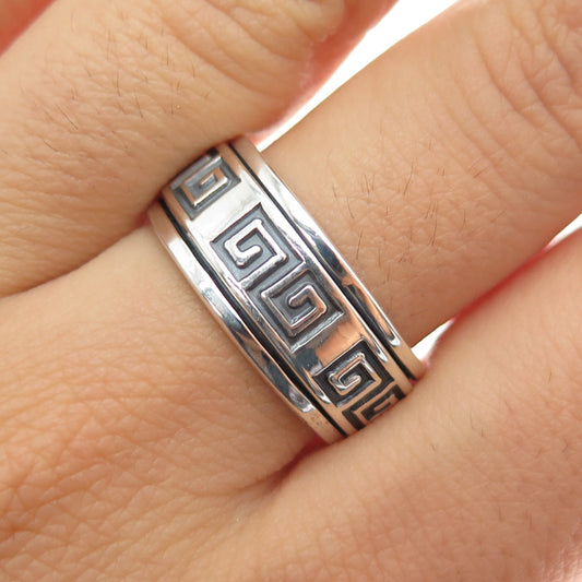950 Silver Vintage Greek Maze Oxidized Rotating Band Ring Size 10