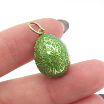 RAFKA Retired Sterling Silver Vermeil Enamel Rhinestone Clover Egg Charm Pendant