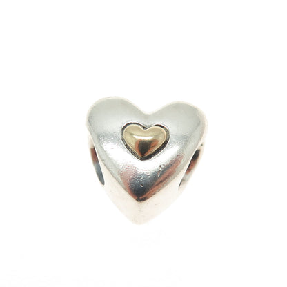 PANDORA 925 Sterling Silver & 14K Gold "Happy Anniversary" Heart Bead Charm