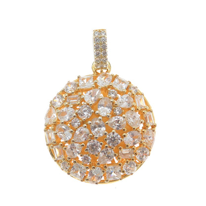 925 Sterling Silver Gold Plated Multi-C Z Sparkle Round Pendant