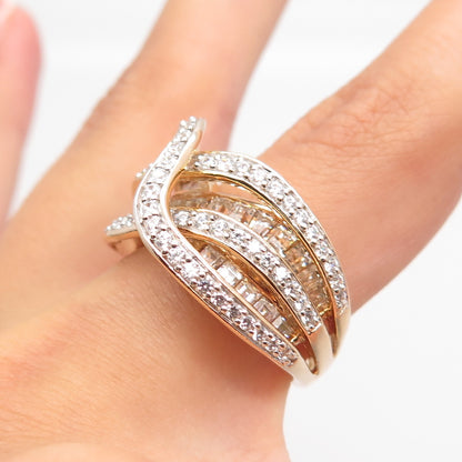 925 Sterling Silver Gold Plated C Z Crossover Ring Size 8