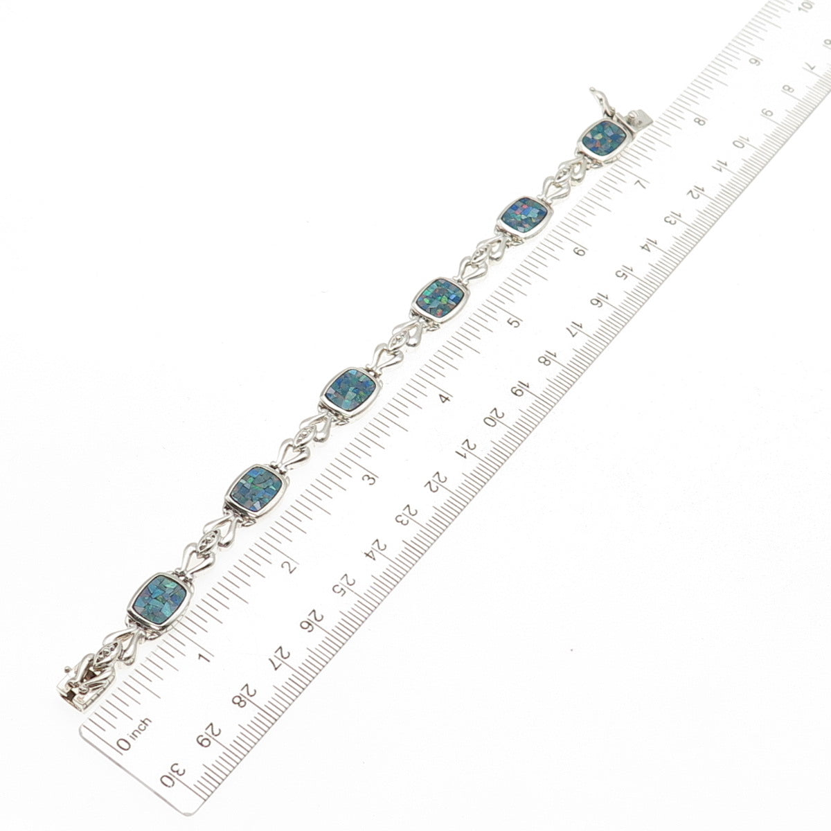 Michelle Albala 925 Sterling Silver Vintage Real Opal Mosaic Bracelet 7.25"