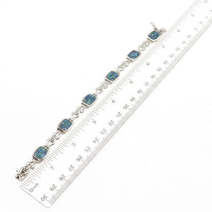 Michelle Albala 925 Sterling Silver Vintage Real Opal Mosaic Bracelet 7.25"