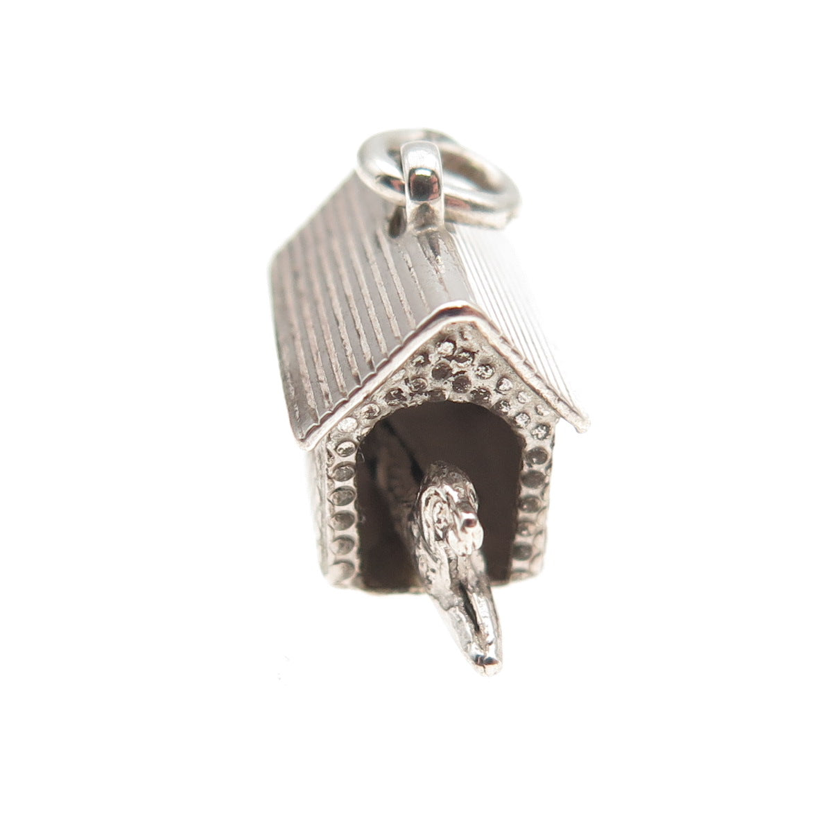 925 Sterling Silver Antique Art Deco Dog House 3D Mini Charm Pendant
