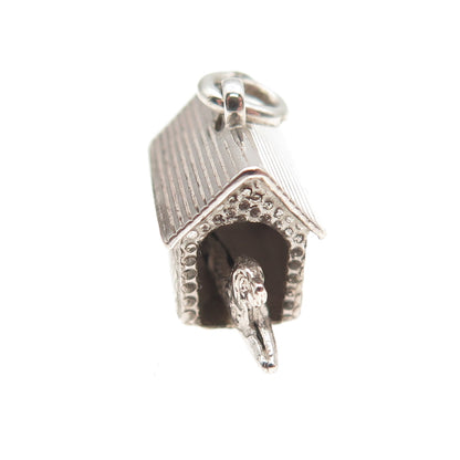 925 Sterling Silver Antique Art Deco Dog House 3D Mini Charm Pendant