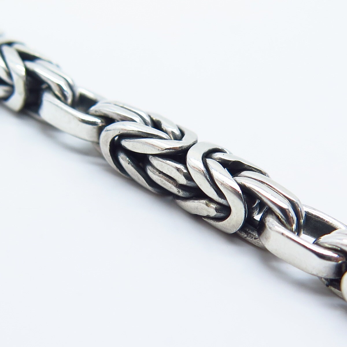 925 Sterling Silver Vintage Square Byzantine Link Bracelet 7"