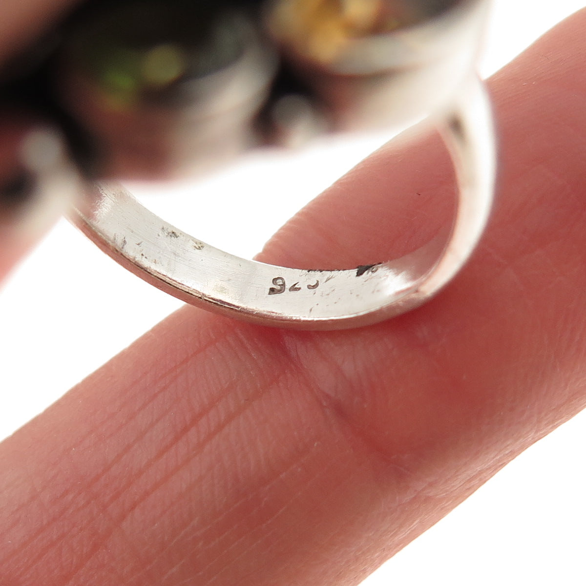 925 Sterling Silver Vintage Real Amethyst Peridot Citrine Red Garnet Ring Size 7